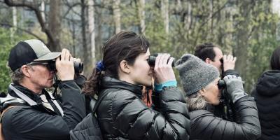 Alicia S and others bird watching with binoculars
