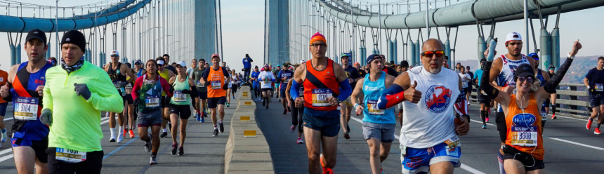 Runners on the Verrazzano-Narrows Bridge during the TCS NYC Marathon.