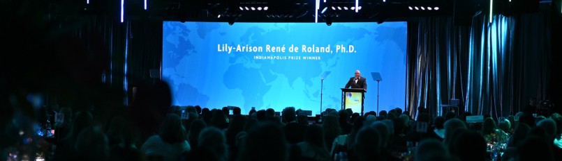 Lily delivers his acceptance speech during the 2025 Indianapolis Prize Gala.