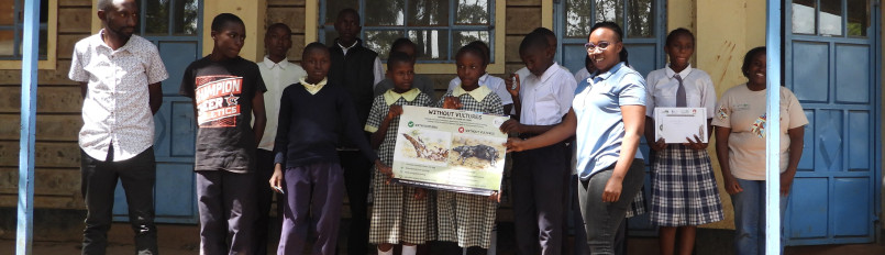 Students from Nkandone Comprehensive School pose for a photo at an International Vulture Awareness Day event in Africa