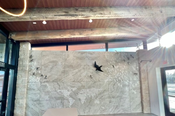 The finished Inspiration Wall in the visitor's center at the World Center for Birds of Prey.