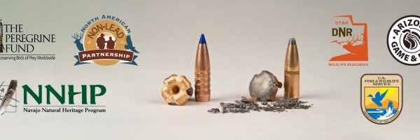 Partner logos surrounding spent lead and copper bullets