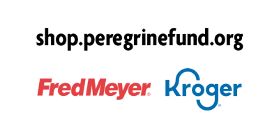 Web address for shop.peregrinefund.org and logos for FredMeyer and Kroger