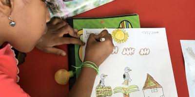 A child drawing a Ridgway's Hawk